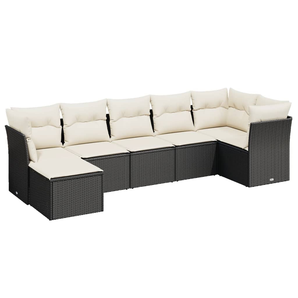 7 részes fekete polyrattan kerti ülőgarnitúra párnával