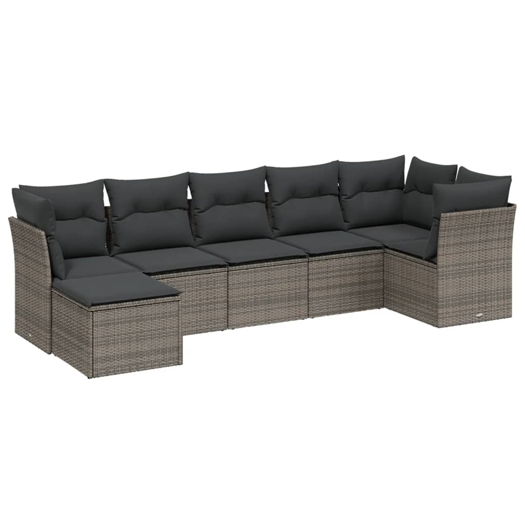 7 részes világosszürke polyrattan kerti ülőgarnitúra párnákkal