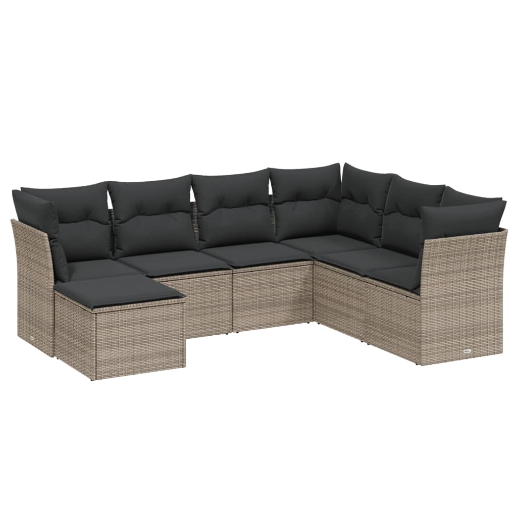 7 részes szürke polyrattan kerti ülőgarnitúra párnákkal