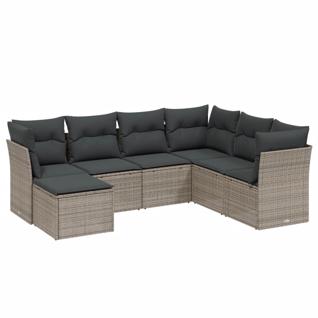 7 részes világosszürke polyrattan kerti ülőgarnitúra párnákkal