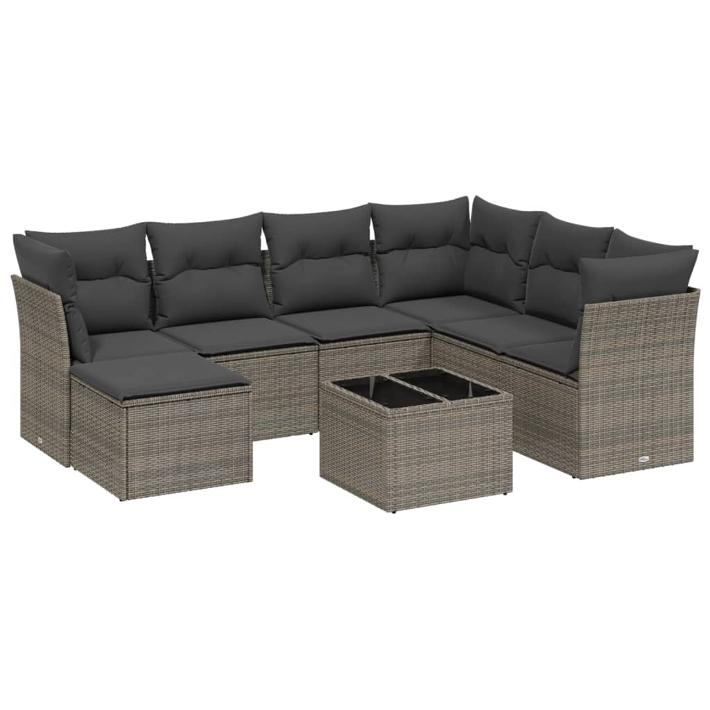 8 részes szürke polyrattan kerti ülőgarnitúra párnákkal