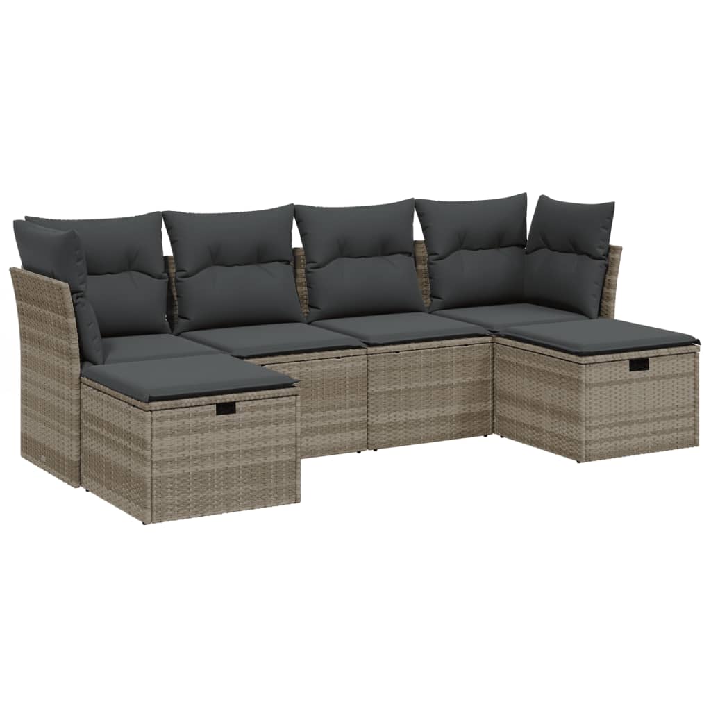 6 részes világosszürke polyrattan kerti ülőgarnitúra párnákkal