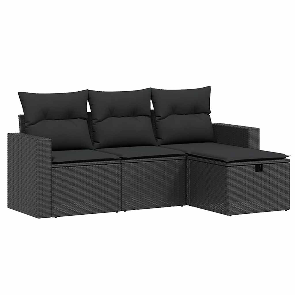 4 részes fekete polyrattan kerti ülőgarnitúra párnákkal