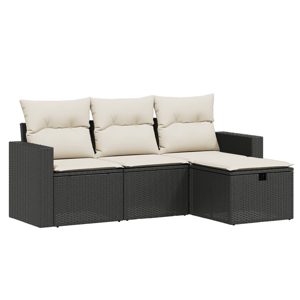 4 részes fekete polyrattan kerti ülőgarnitúra párnákkal