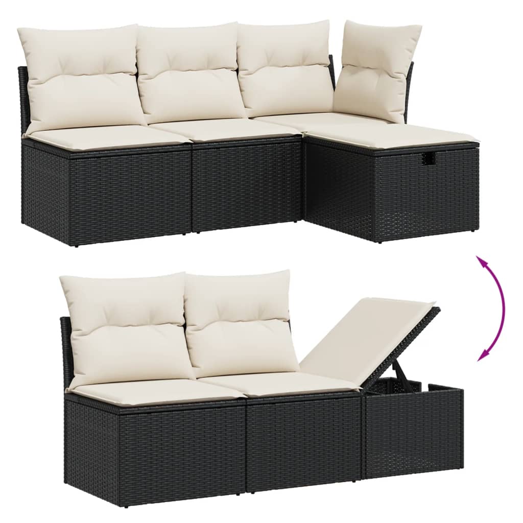 6 részes fekete polyrattan kerti ülőgarnitúra párnákkal
