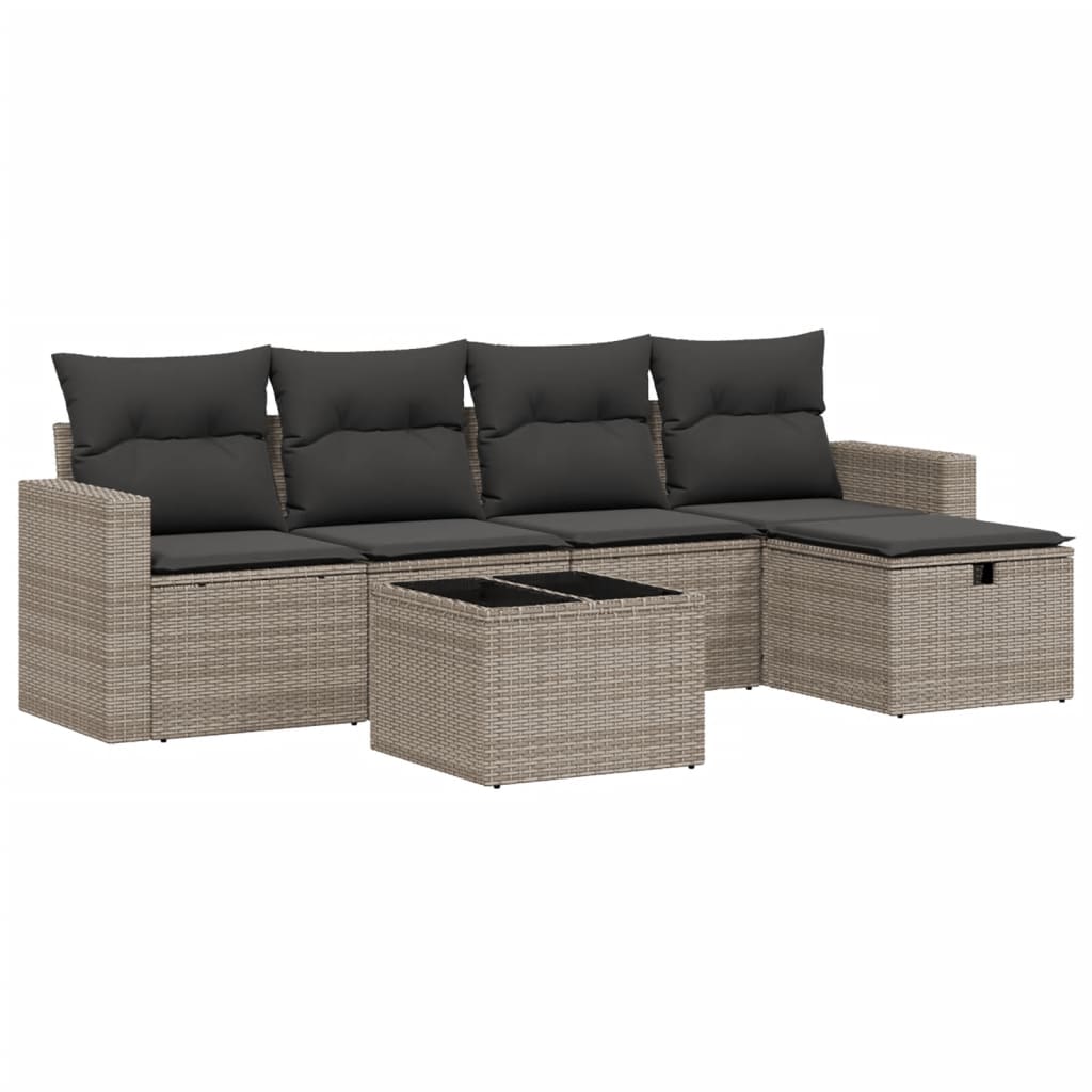 6 részes szürke polyrattan kerti ülőgarnitúra párnákkal