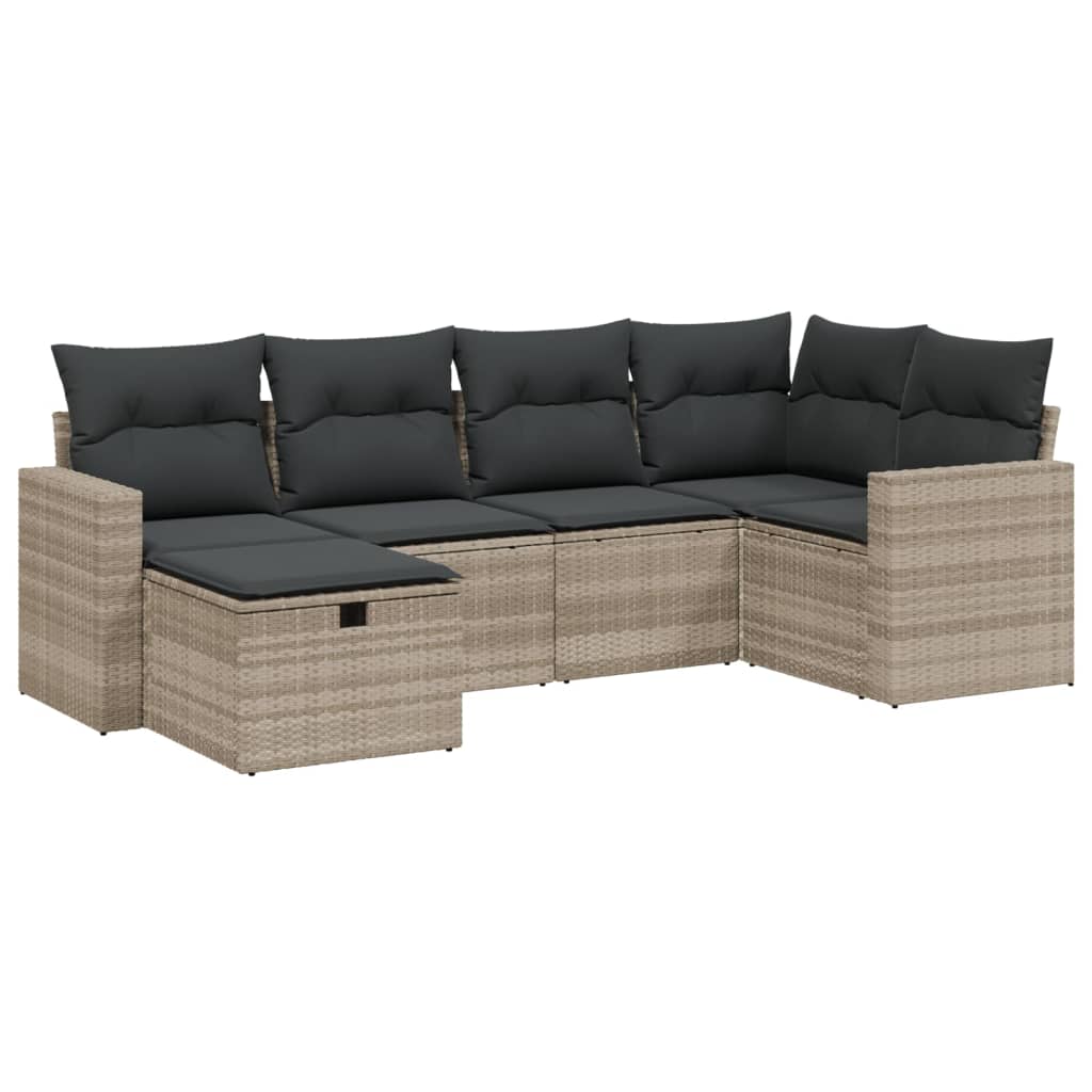 6 részes világosszürke polyrattan kerti ülőgarnitúra párnákkal