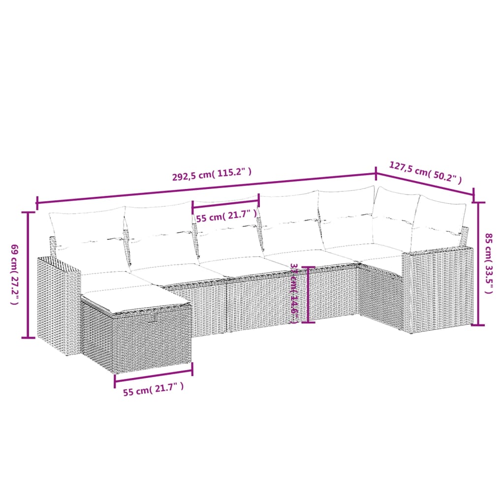7 részes szürke polyrattan kerti ülőgarnitúra párnákkal