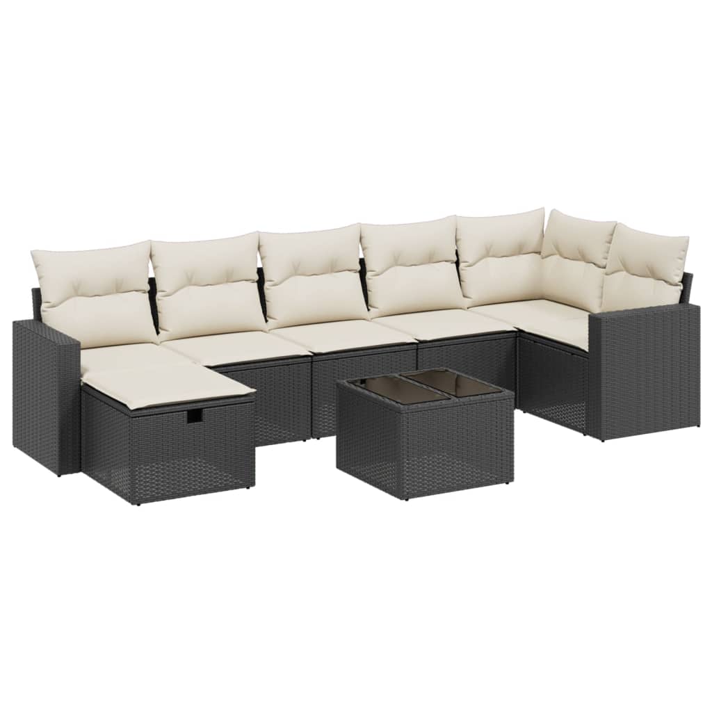 8 részes fekete polyrattan kerti ülőgarnitúra párnákkal