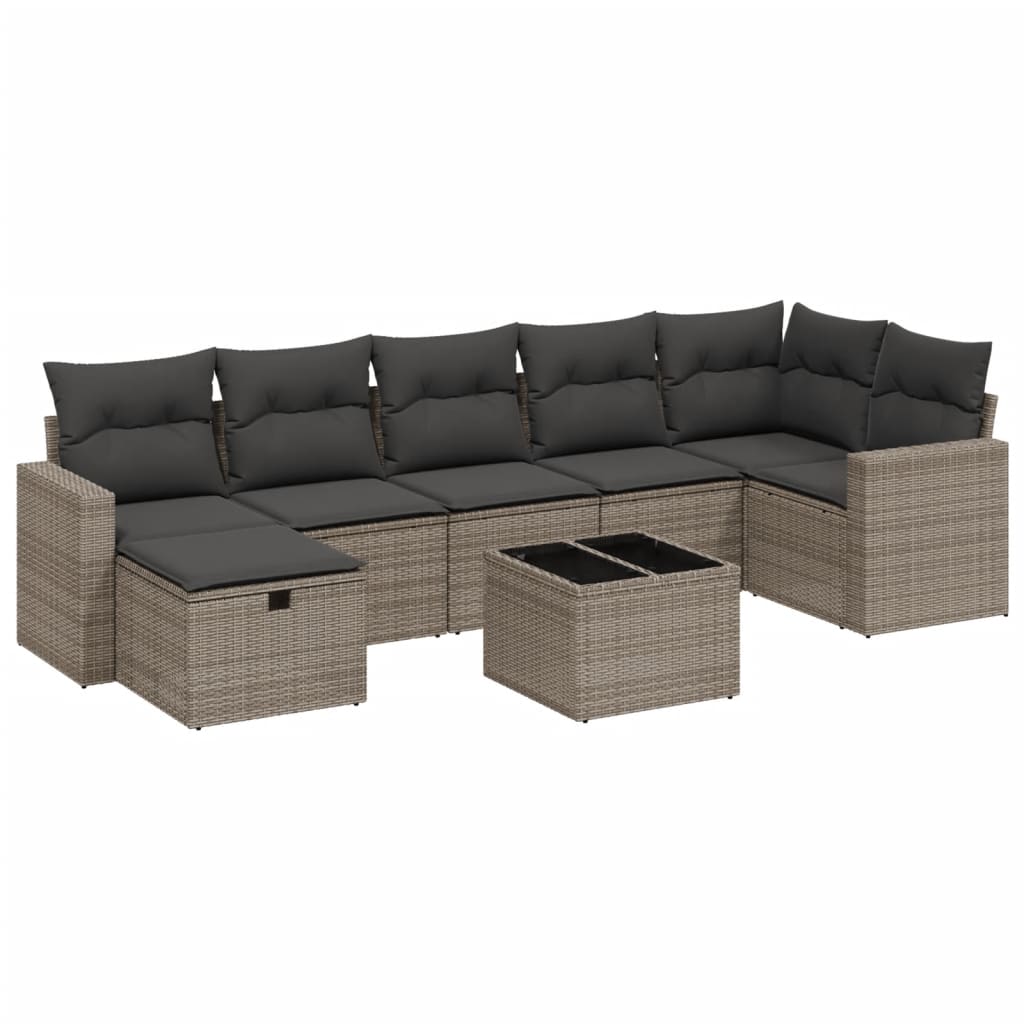 8 részes szürke polyrattan kerti ülőgarnitúra párnákkal