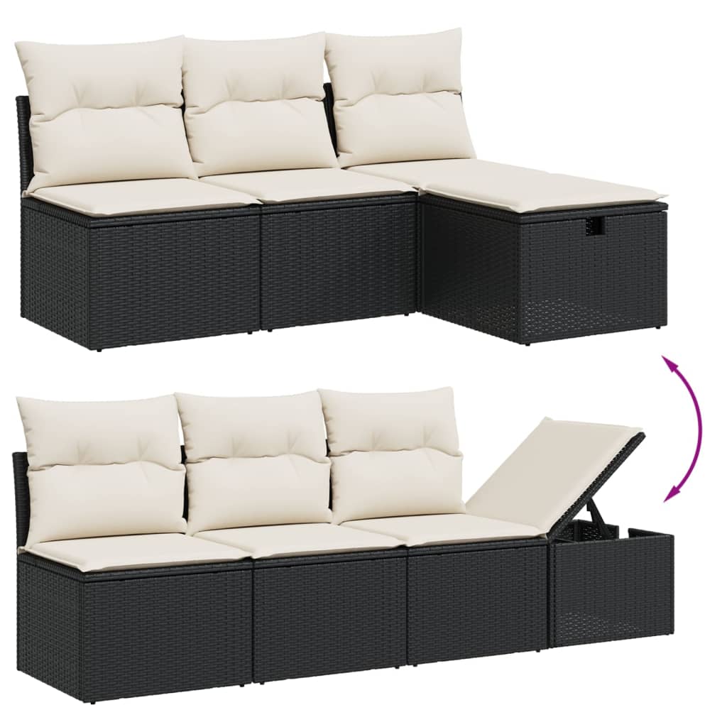 7 részes fekete polyrattan kerti ülőgarnitúra párnával