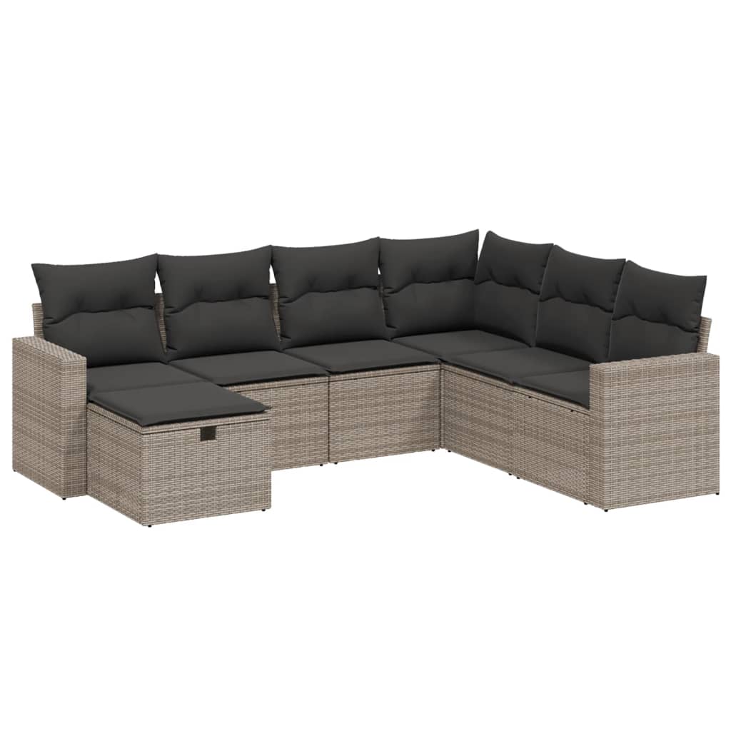 7 részes szürke polyrattan kerti ülőgarnitúra párnákkal