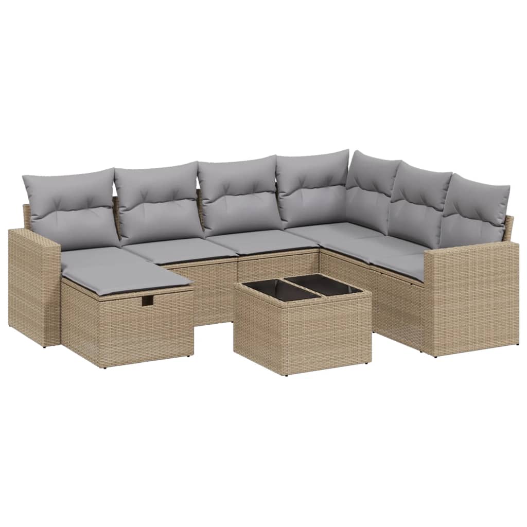 8 részes vegyes bézs polyrattan kerti ülőgarnitúra párnákkal