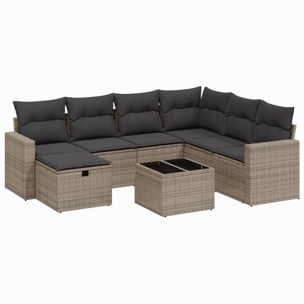 8 részes szürke polyrattan kerti ülőgarnitúra párnákkal