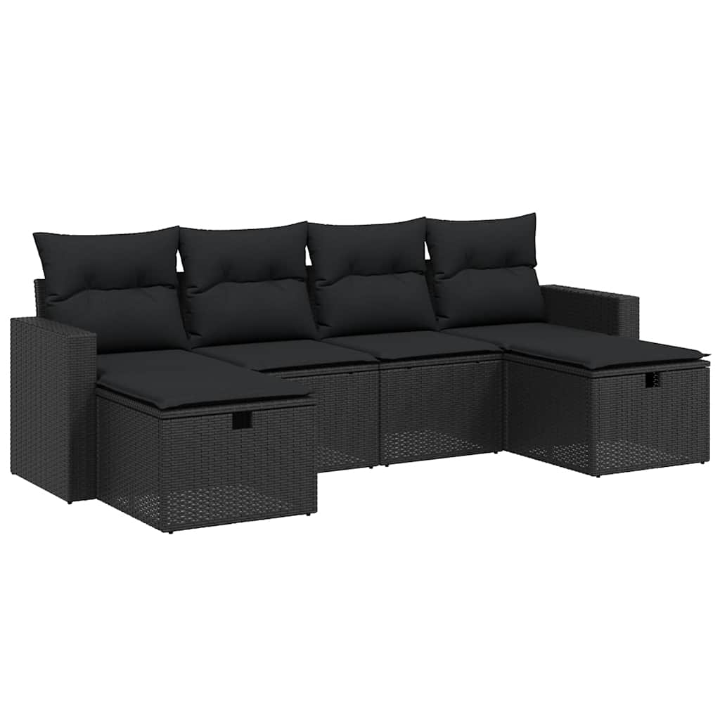 6 részes fekete polyrattan kerti ülőgarnitúra párnákkal