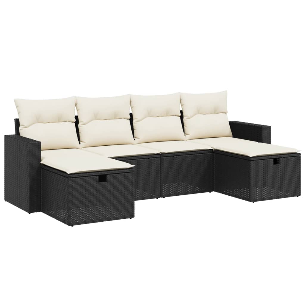 6 részes fekete polyrattan kerti ülőgarnitúra párnákkal