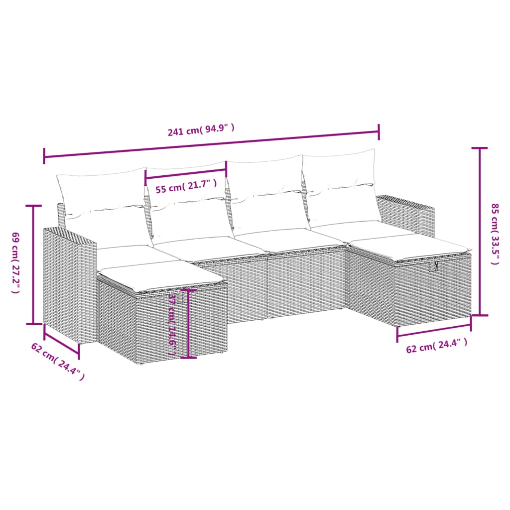 6 részes szürke polyrattan kerti ülőgarnitúra párnákkal