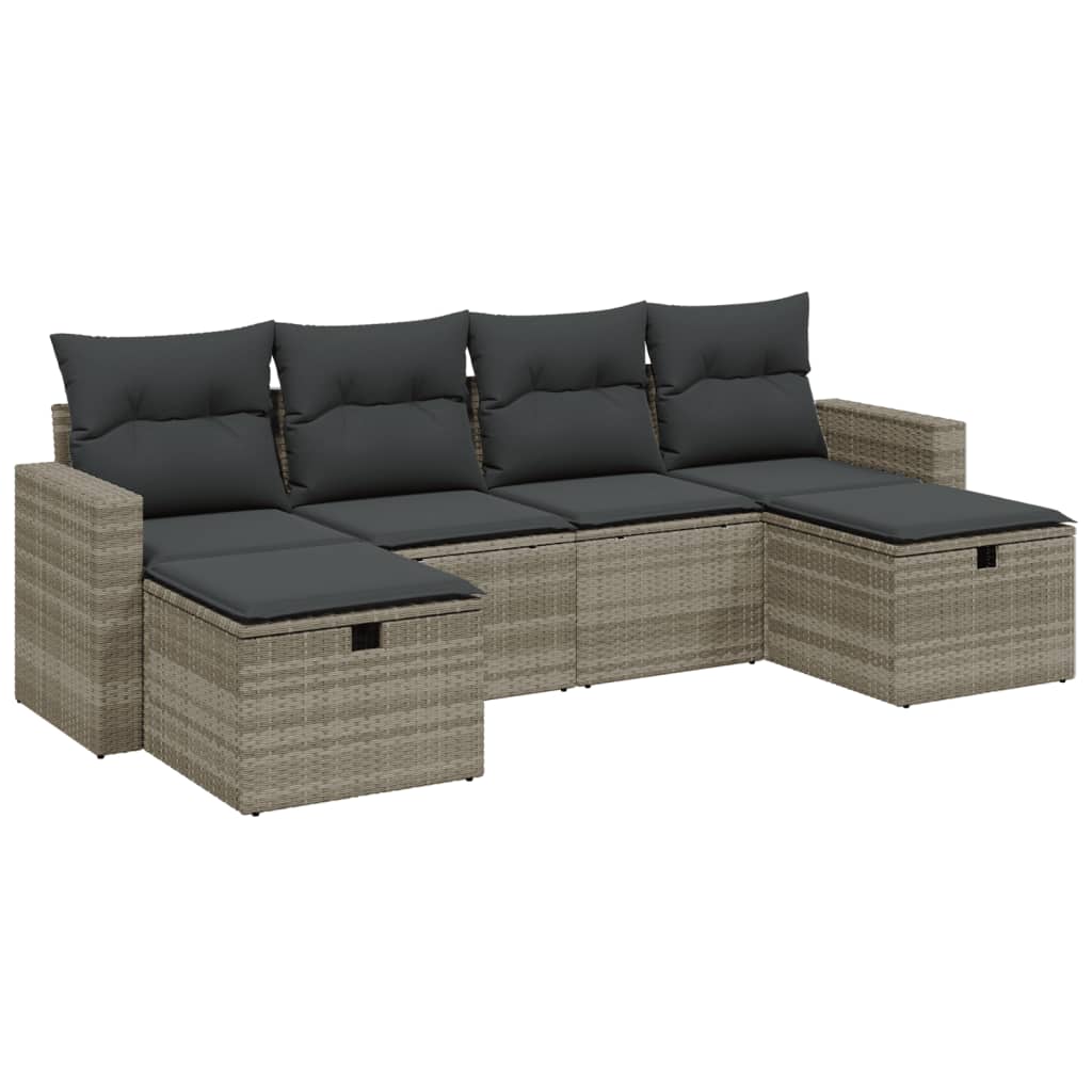 6 részes világosszürke polyrattan kerti ülőgarnitúra párnákkal