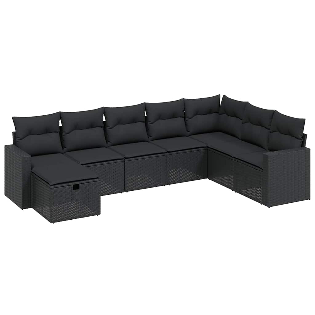 8 részes fekete polyrattan kerti ülőgarnitúra párnákkal