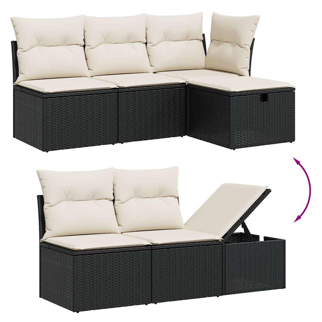 5 részes fekete polyrattan kerti kanapészett párnákkal