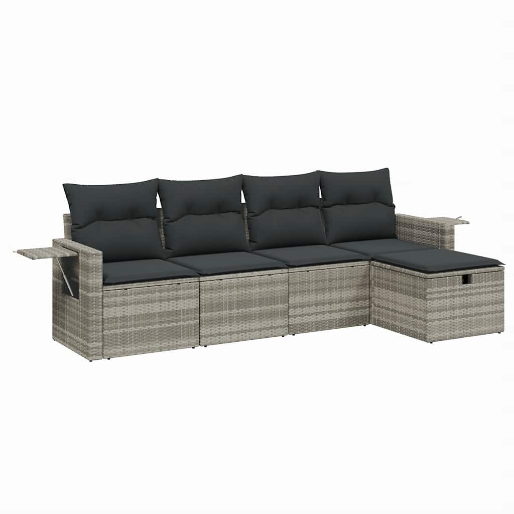 5 részes világosszürke polyrattan kerti ülőgarnitúra párnákkal