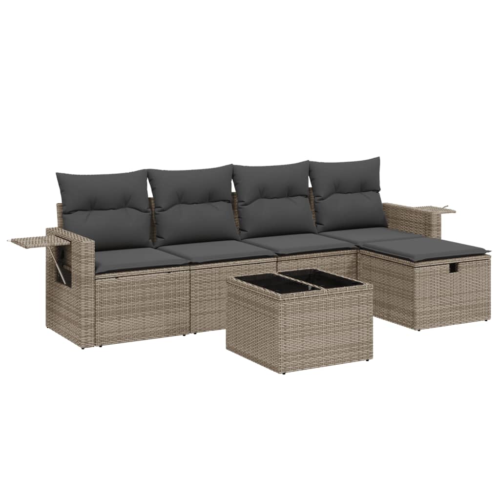 6 részes szürke polyrattan kerti ülőgarnitúra párnákkal
