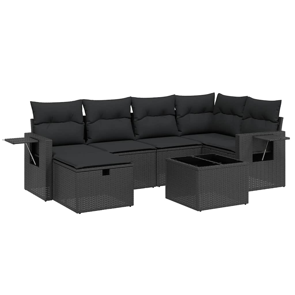 7 részes fekete polyrattan kerti ülőgarnitúra párnával