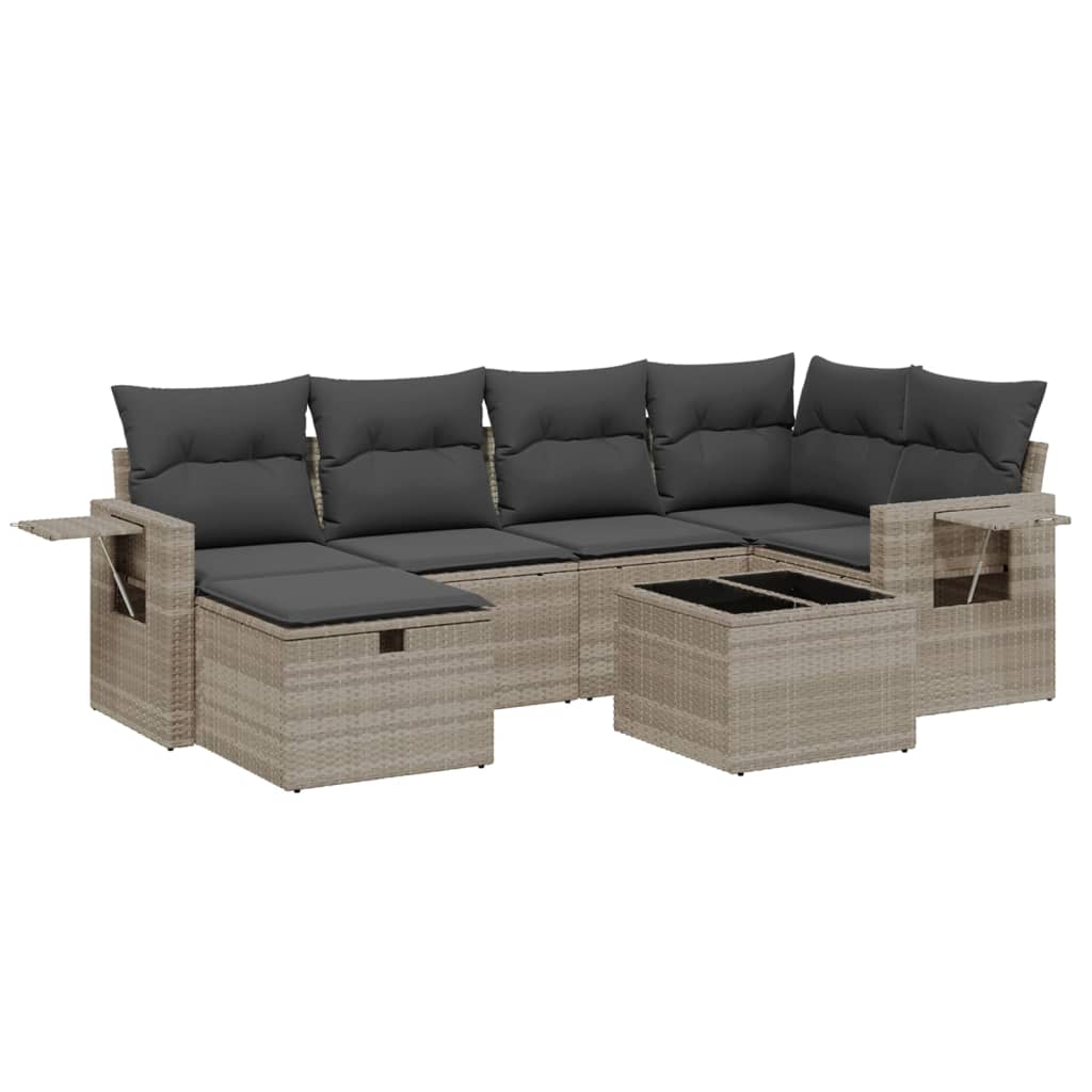 7 részes világosszürke polyrattan kerti ülőgarnitúra párnákkal