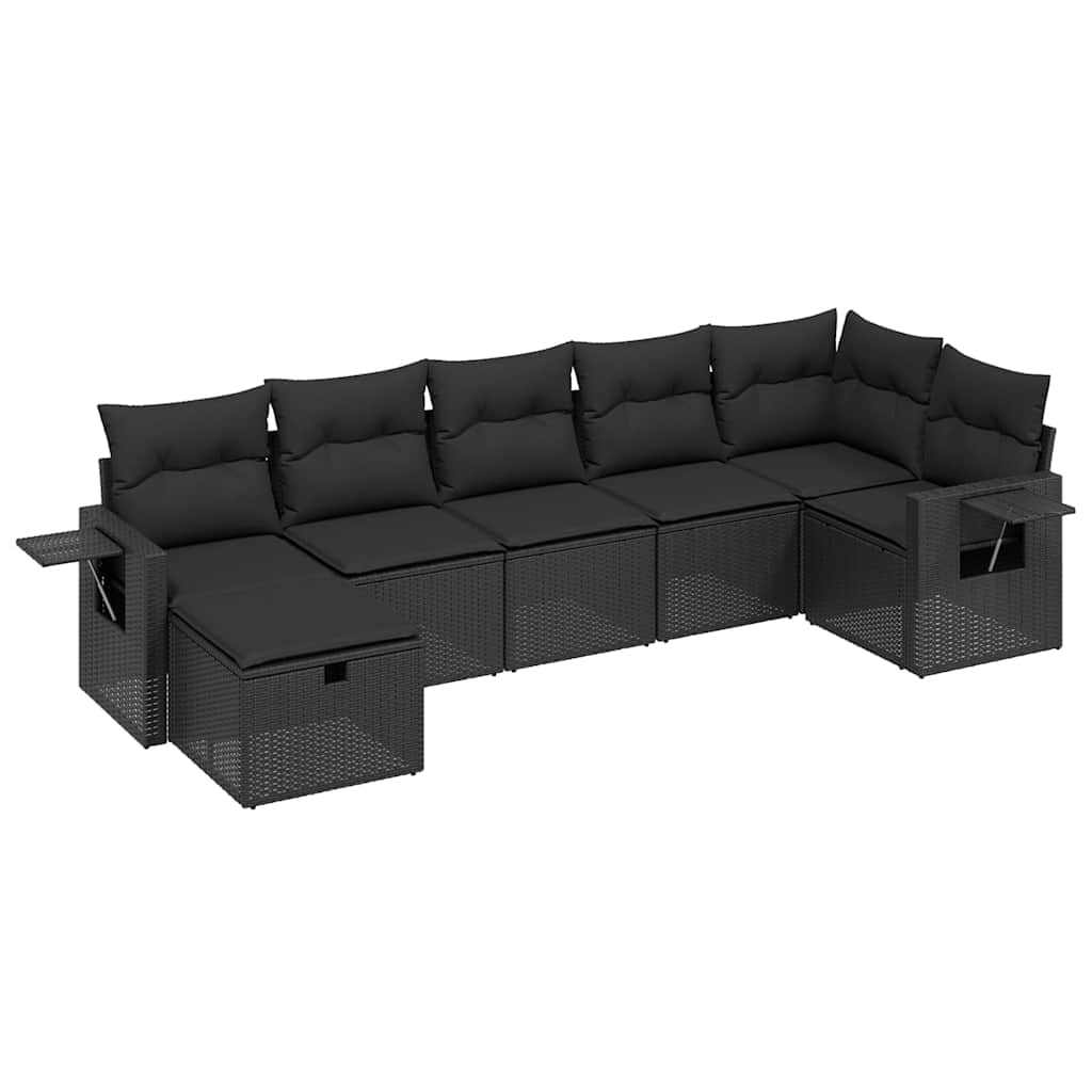 7 részes fekete polyrattan kerti ülőgarnitúra párnával