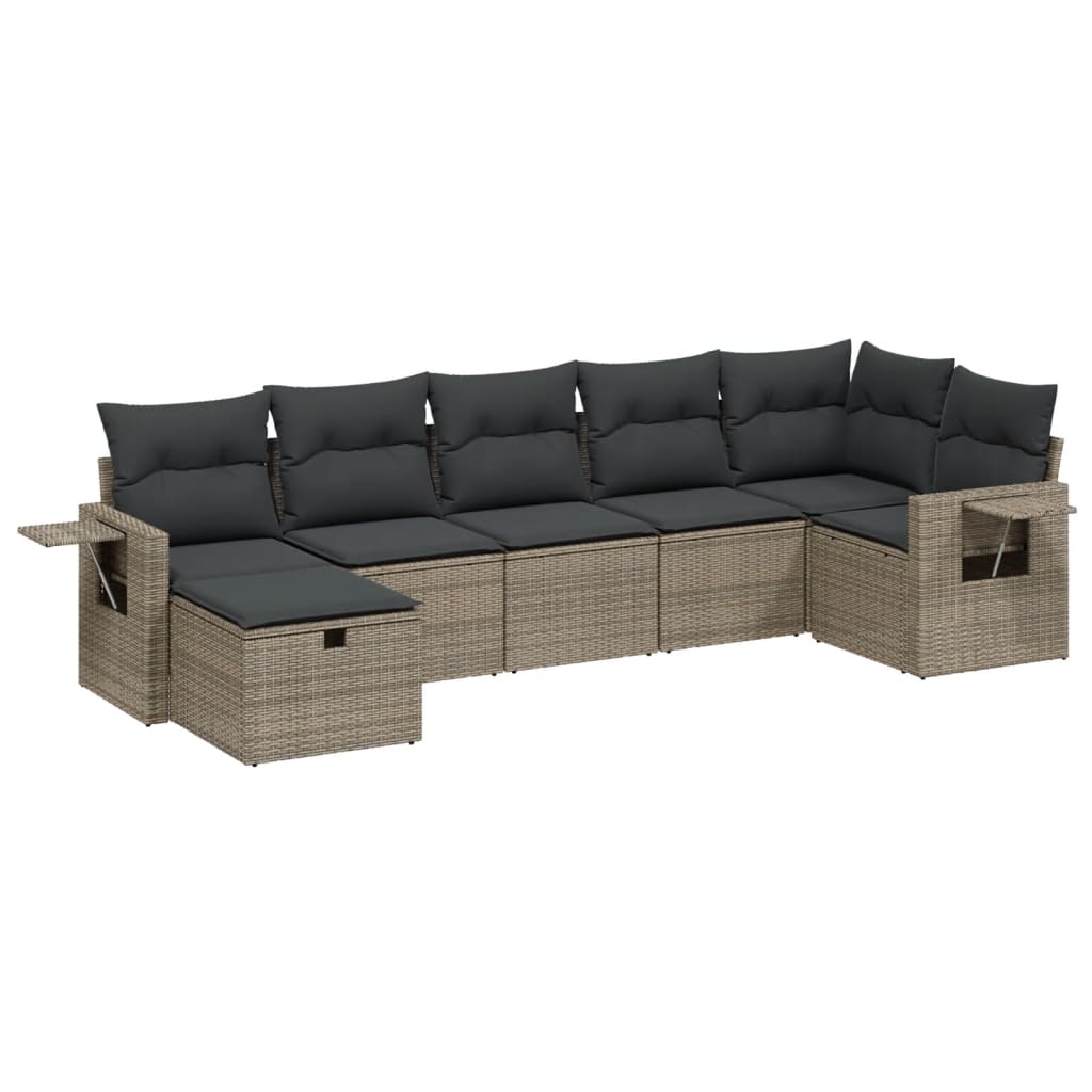 7 részes szürke polyrattan kerti ülőgarnitúra párnákkal