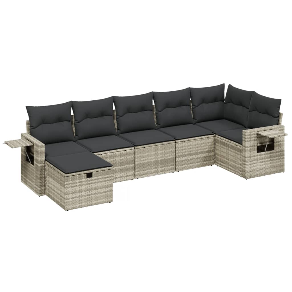 7 részes világosszürke polyrattan kerti ülőgarnitúra párnákkal
