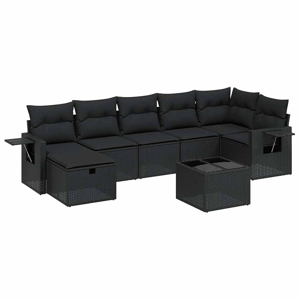 8 részes fekete polyrattan kerti ülőgarnitúra párnákkal