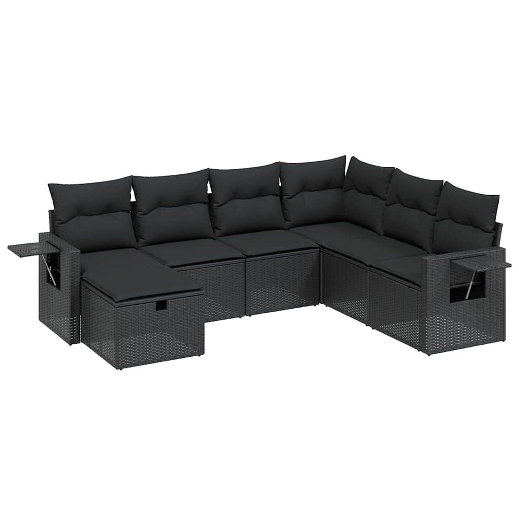 7 részes fekete polyrattan kerti ülőgarnitúra párnával