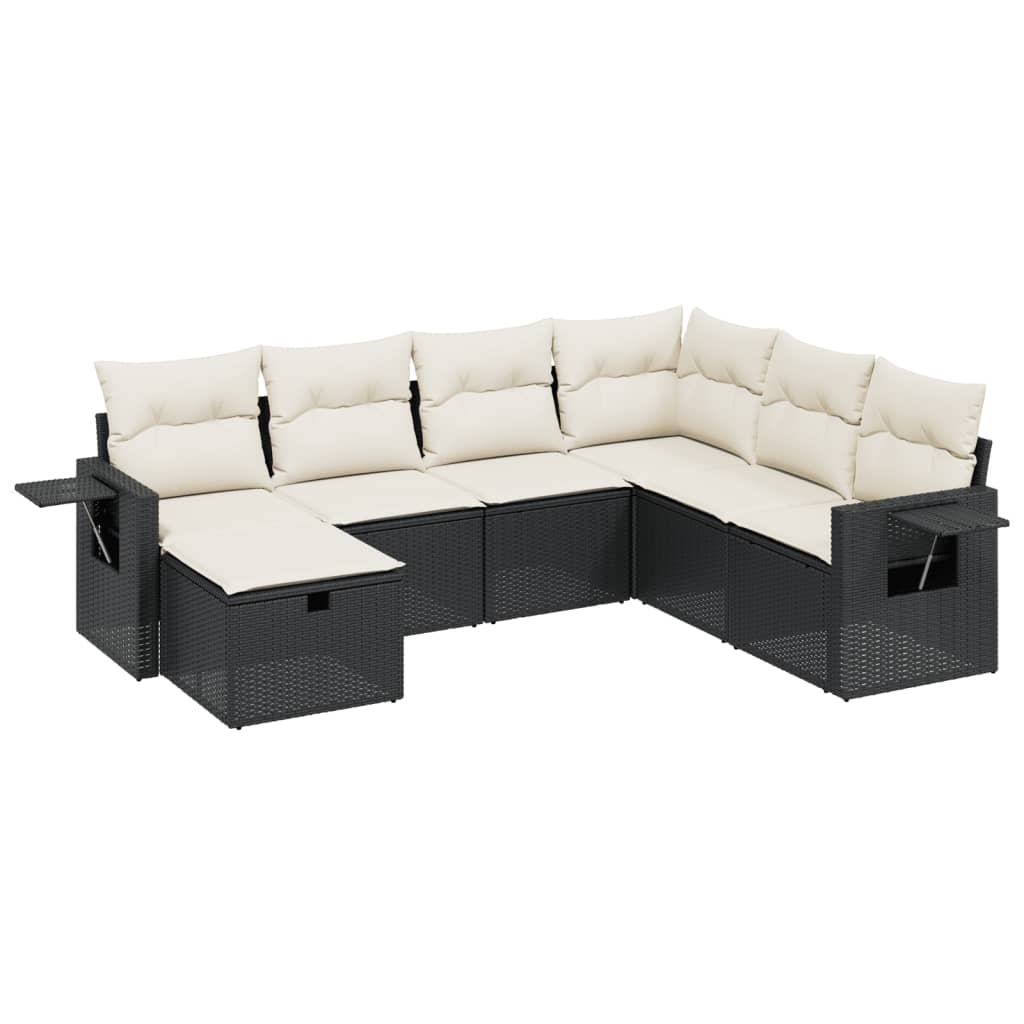 7 részes fekete polyrattan kerti ülőgarnitúra párnával