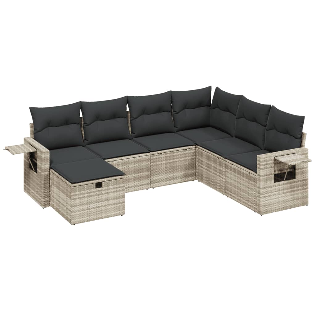 7 részes világosszürke polyrattan kerti ülőgarnitúra párnákkal