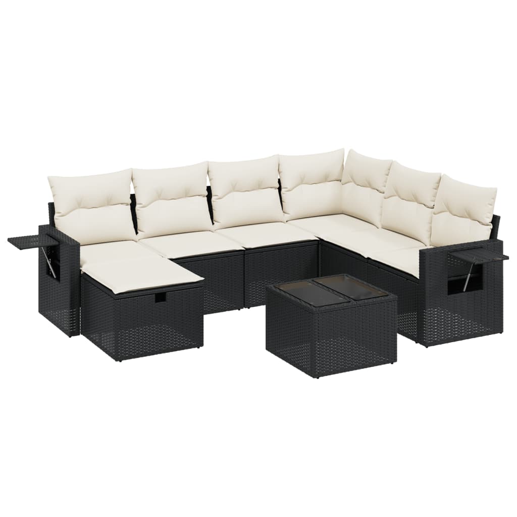8 részes fekete polyrattan kerti ülőgarnitúra párnákkal