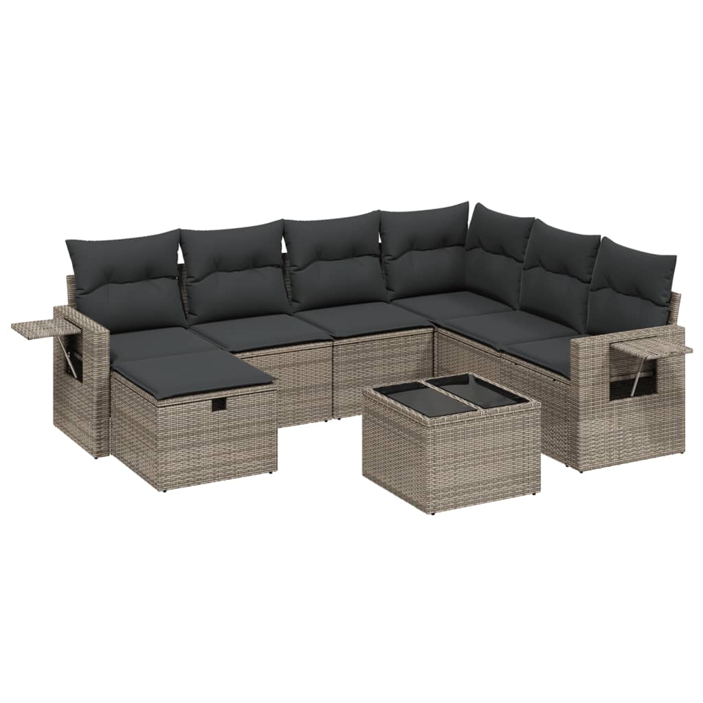 8 részes szürke polyrattan kerti ülőgarnitúra párnákkal