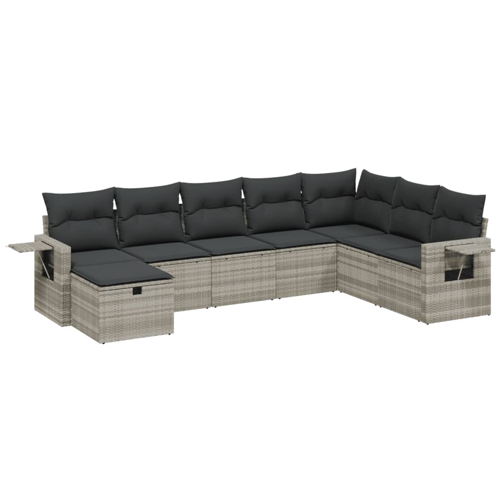 8 részes világosszürke polyrattan kerti ülőgarnitúra párnával