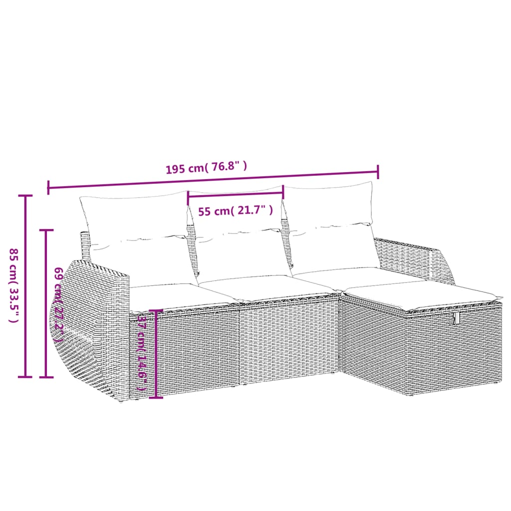 4 részes szürke polyrattan kerti ülőgarnitúra párnákkal