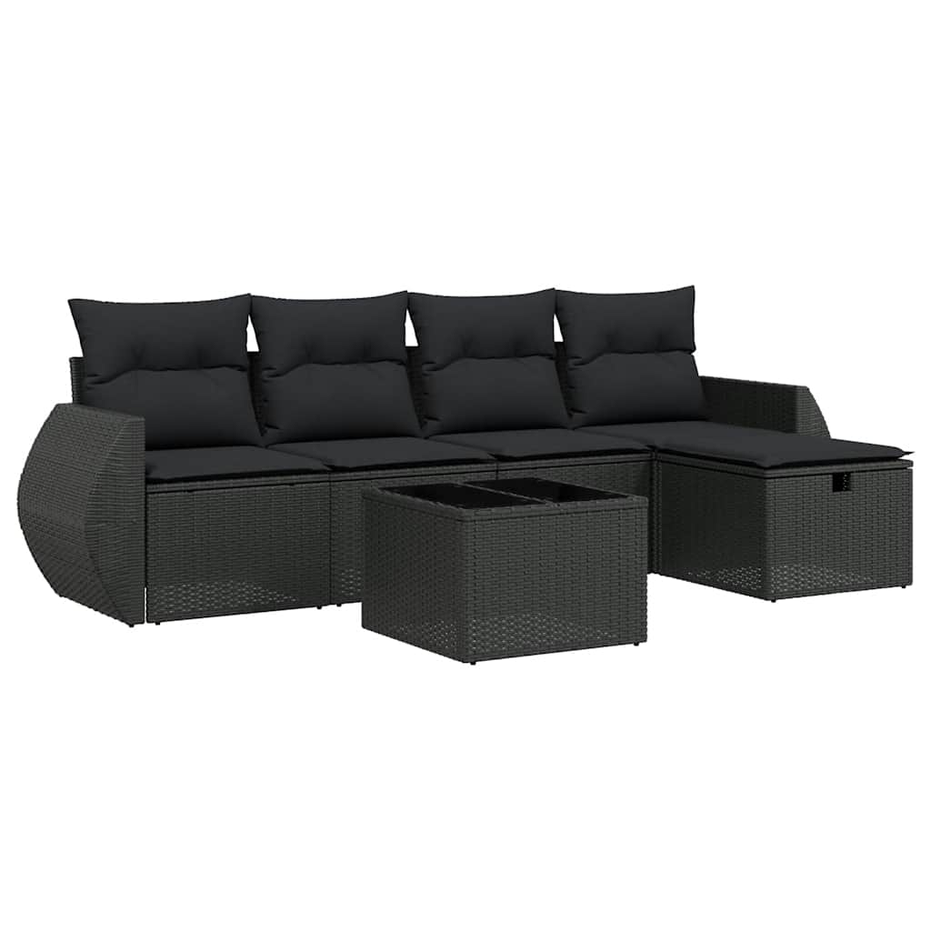 6 részes fekete polyrattan kerti ülőgarnitúra párnákkal
