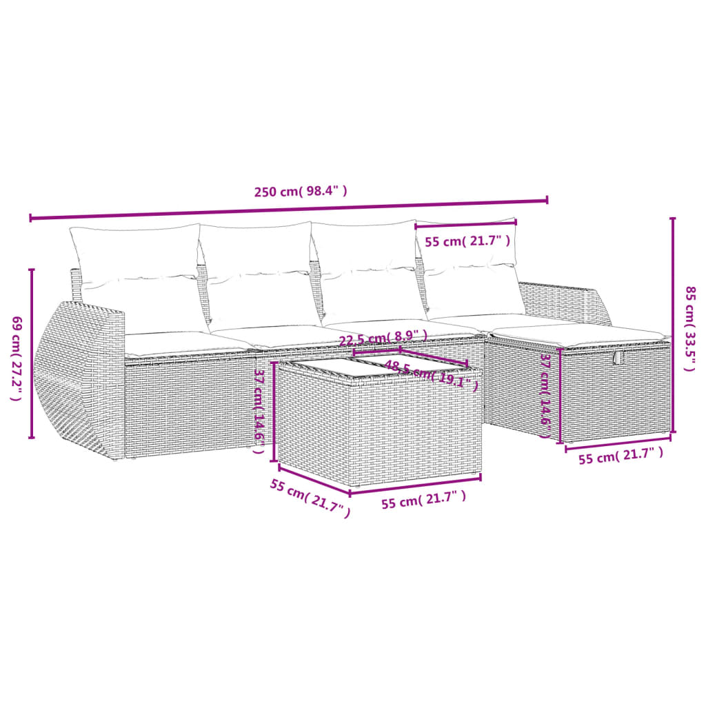 6 részes szürke polyrattan kerti ülőgarnitúra párnákkal