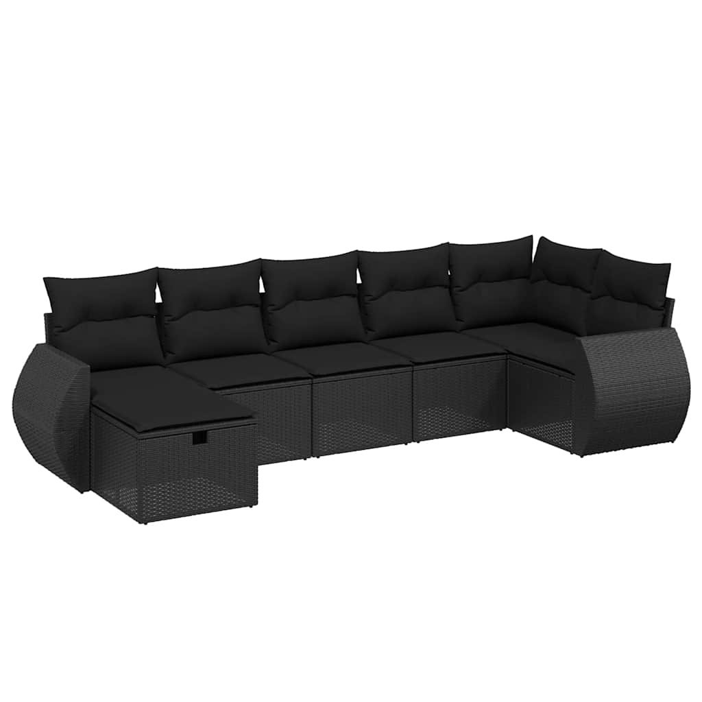 7 részes fekete polyrattan kerti ülőgarnitúra párnával