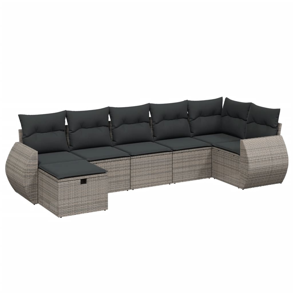 7 részes szürke polyrattan kerti ülőgarnitúra párnákkal