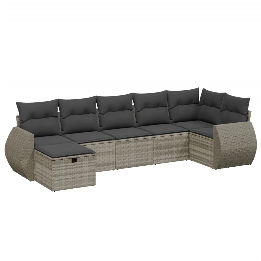 7 részes világosszürke polyrattan kerti ülőgarnitúra párnákkal