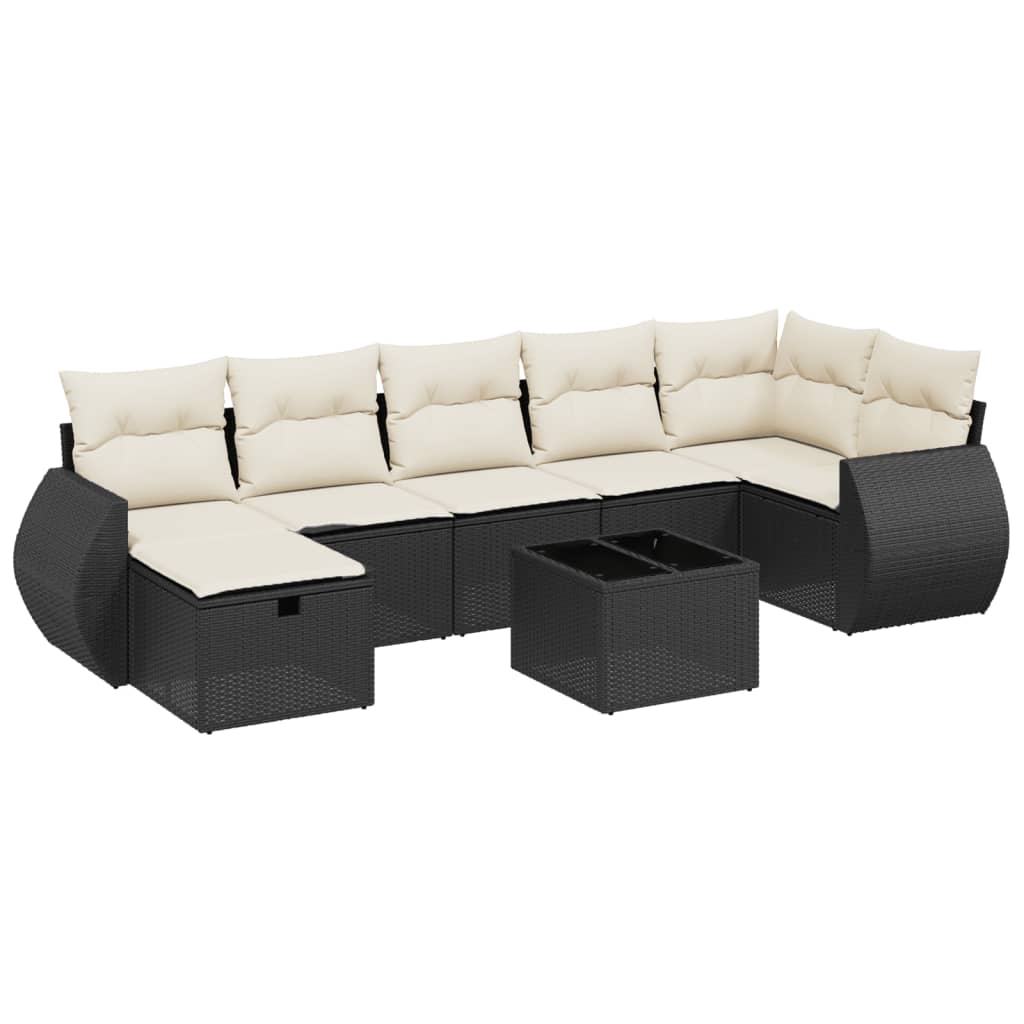 8 részes fekete polyrattan kerti ülőgarnitúra párnákkal