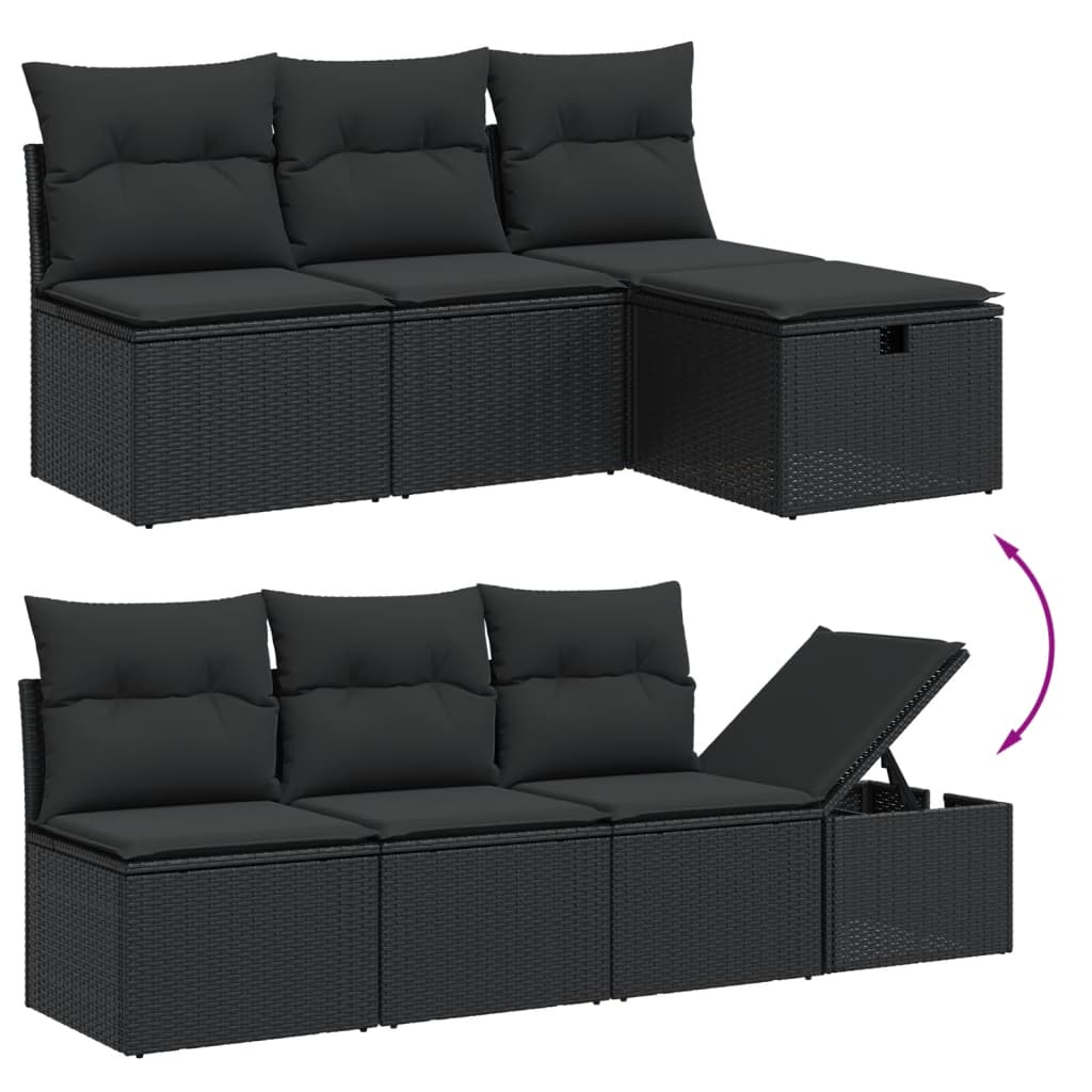 7 részes fekete polyrattan kerti ülőgarnitúra párnával