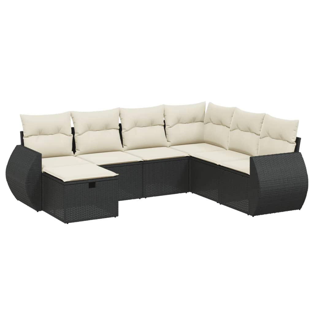 7 részes fekete polyrattan kerti ülőgarnitúra párnával