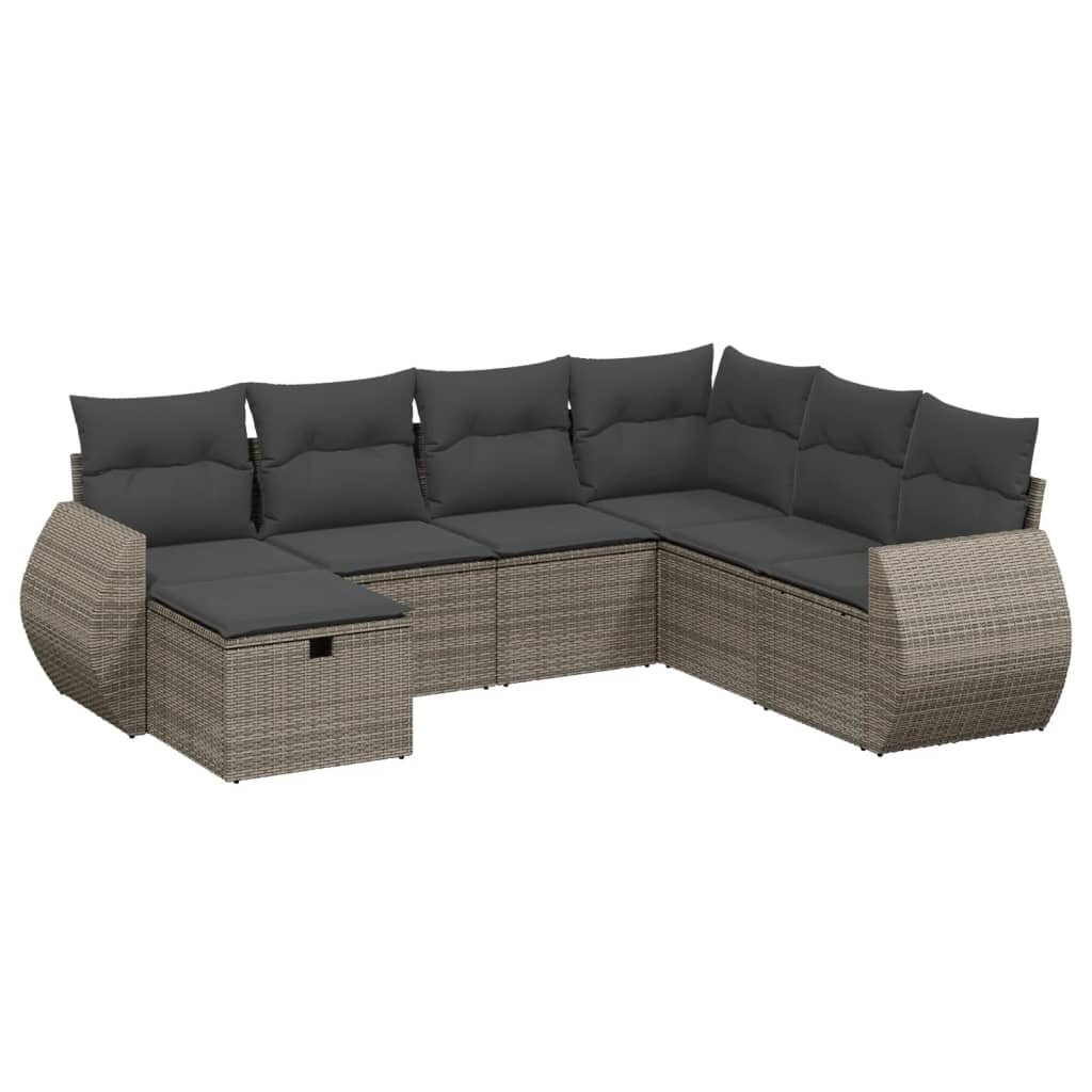 7 részes szürke polyrattan kerti ülőgarnitúra párnákkal