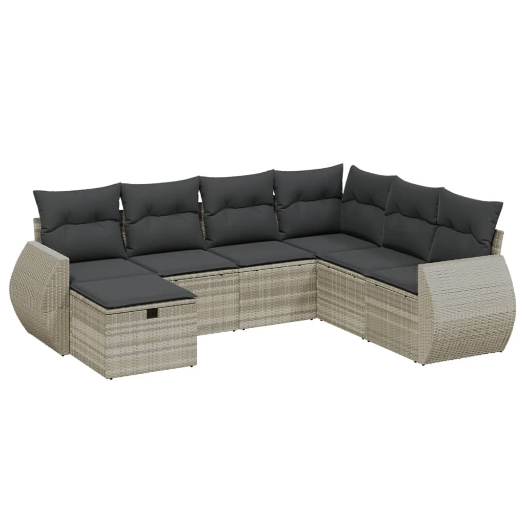 7 részes világosszürke polyrattan kerti ülőgarnitúra párnákkal