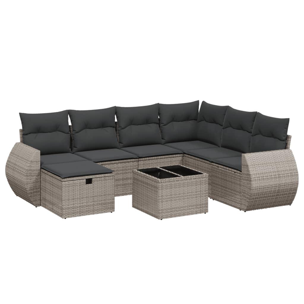 8 részes szürke polyrattan kerti ülőgarnitúra párnákkal